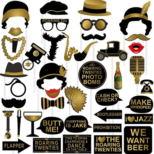 Roaring 1920's Party Photo Booth Props Kit 42pcs, 20s Party Decorations