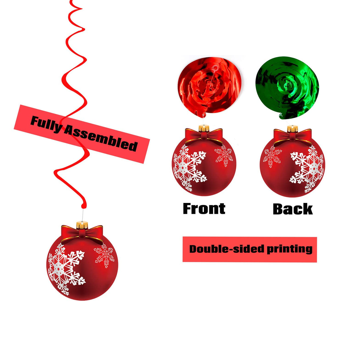 Merry Christmas Decorations Hanging Ceiling Swirls (30Pcs Fully-Assembled) Christmas Tree Ball Slices Cutout Swirls for Christmas Party Porch Home House Bar, Xmas Holiday Supplies Decorations