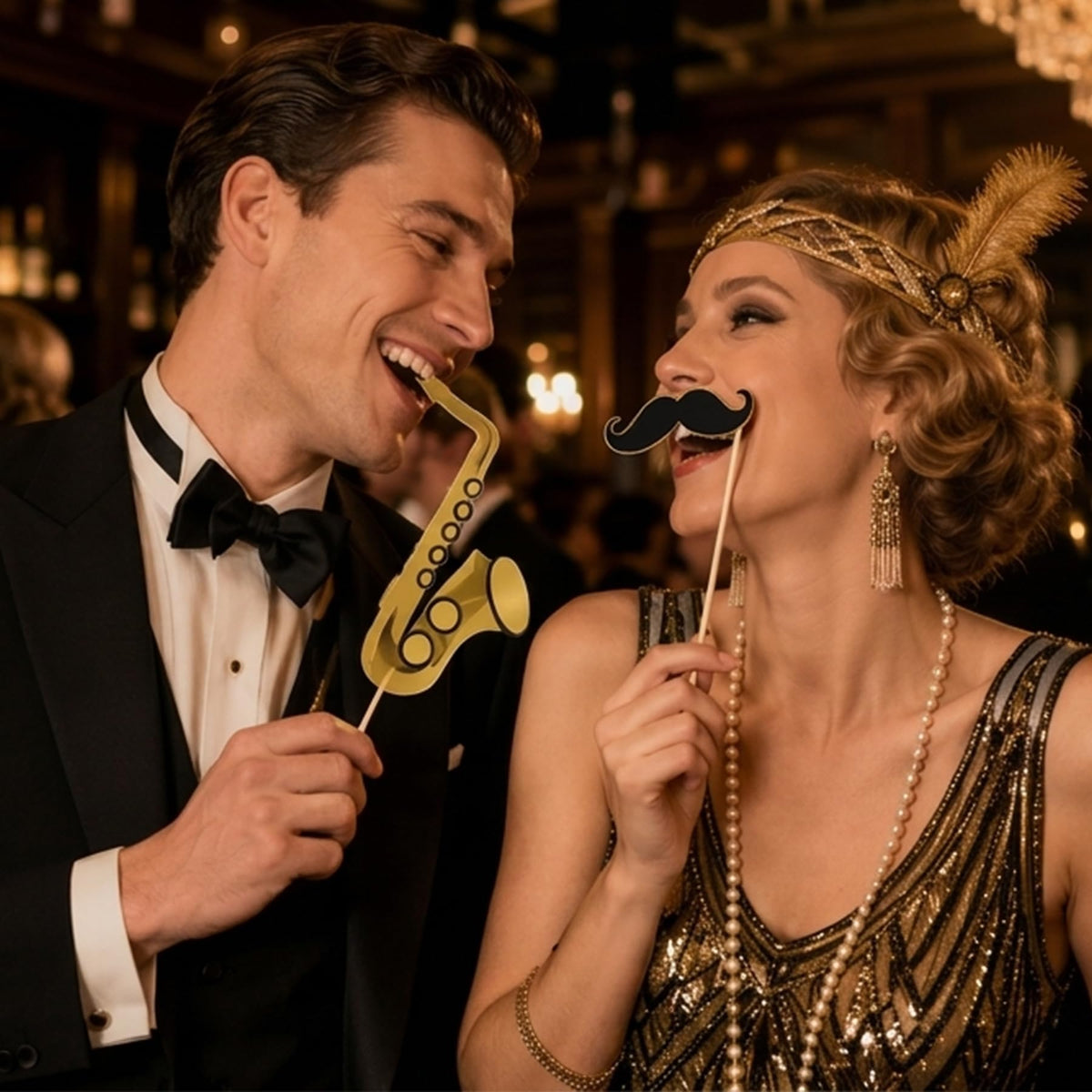 Roaring 1920's Party Photo Booth Props Kit 42pcs, 20s Party Decorations