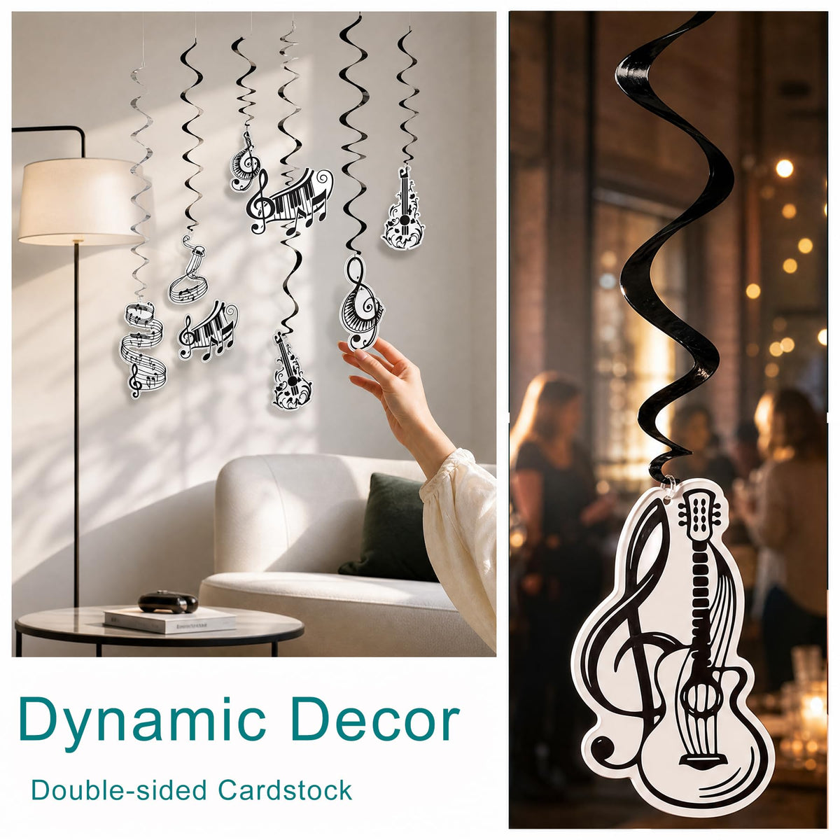 Music Party Decorations Hanging Swirls 18Pcs, Musical Note and Instrument Ceiling Streamers for Music Birthday Party, Piano Recital, Classroom Decor, 18-Pack Reusable Music Themed Hanging Ornaments