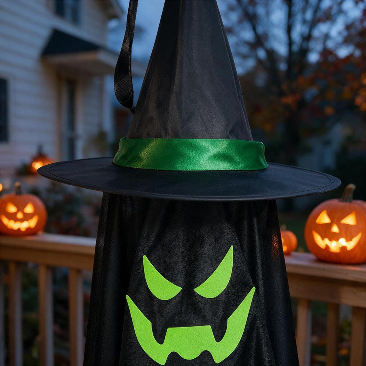 2 Pack Halloween Hanging Floating Witch Hats with Ghost Veil 15" x 38"