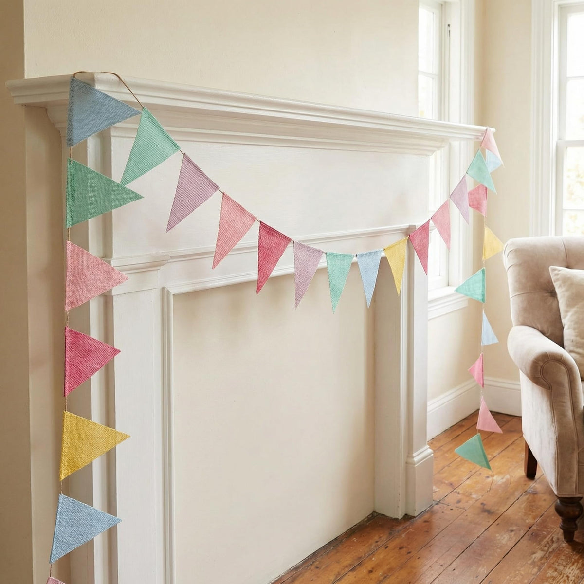 32.8ft Colorful Triangle Bunting Banner - 48Pcs Colorful Pennant Banner Flags (6 Colors), Pastel Linen Pennants for Birthday Easter, Nursery Room, Classroom,School, Carniva,lWedding,Garden Decor