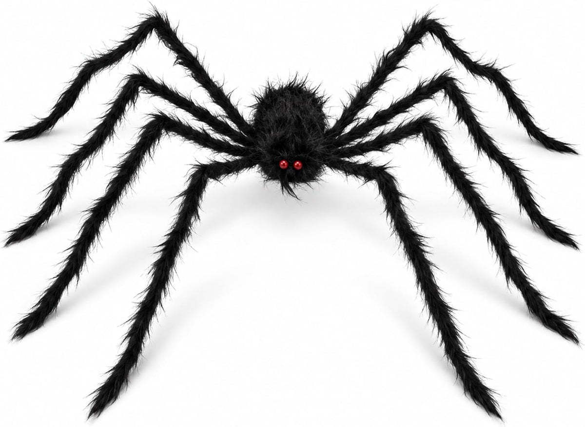 Giant Halloween Spider Black Fuzzy Red Eyes Decoration 59 Inch Posable Legs