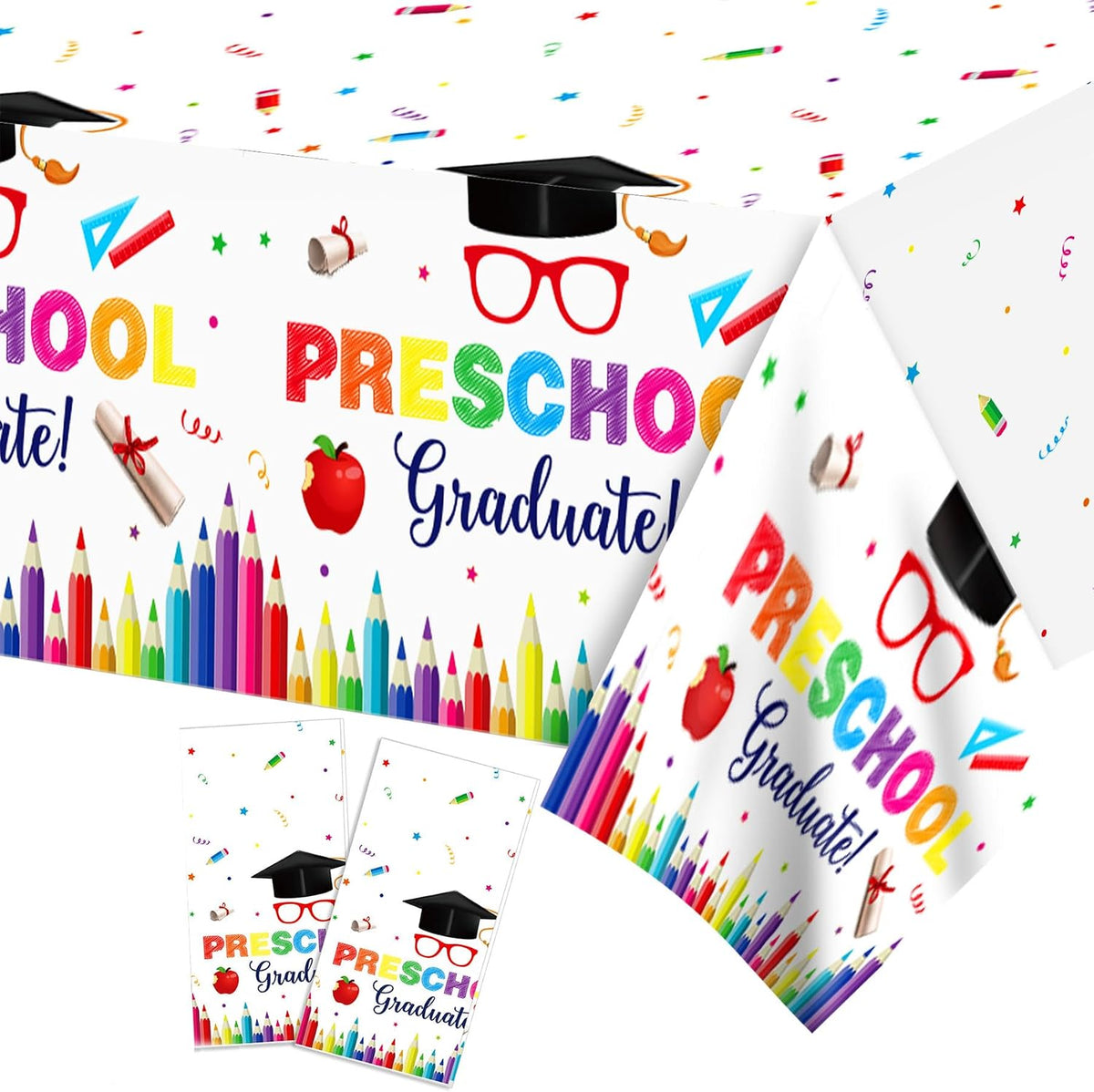 Seasons Stars SSDecor Pre-School Graduation Party Tablecloths 2 Pcs-Graduation Table Cover, Plastic Disposable Waterproof Tablecloth for Kids Graduation Parties 52 x 87