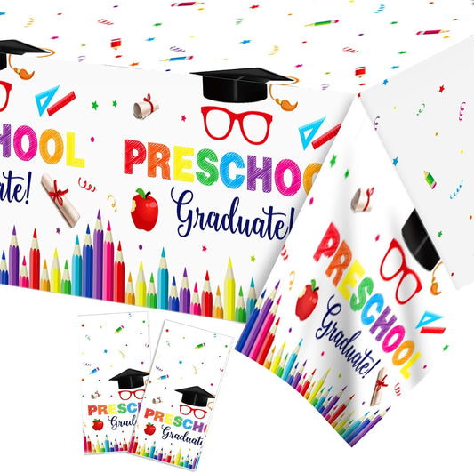 Seasons Stars SSDecor Pre-School Graduation Party Tablecloths 2 Pcs-Graduation Table Cover, Plastic Disposable Waterproof Tablecloth for Kids Graduation Parties 52 x 87
