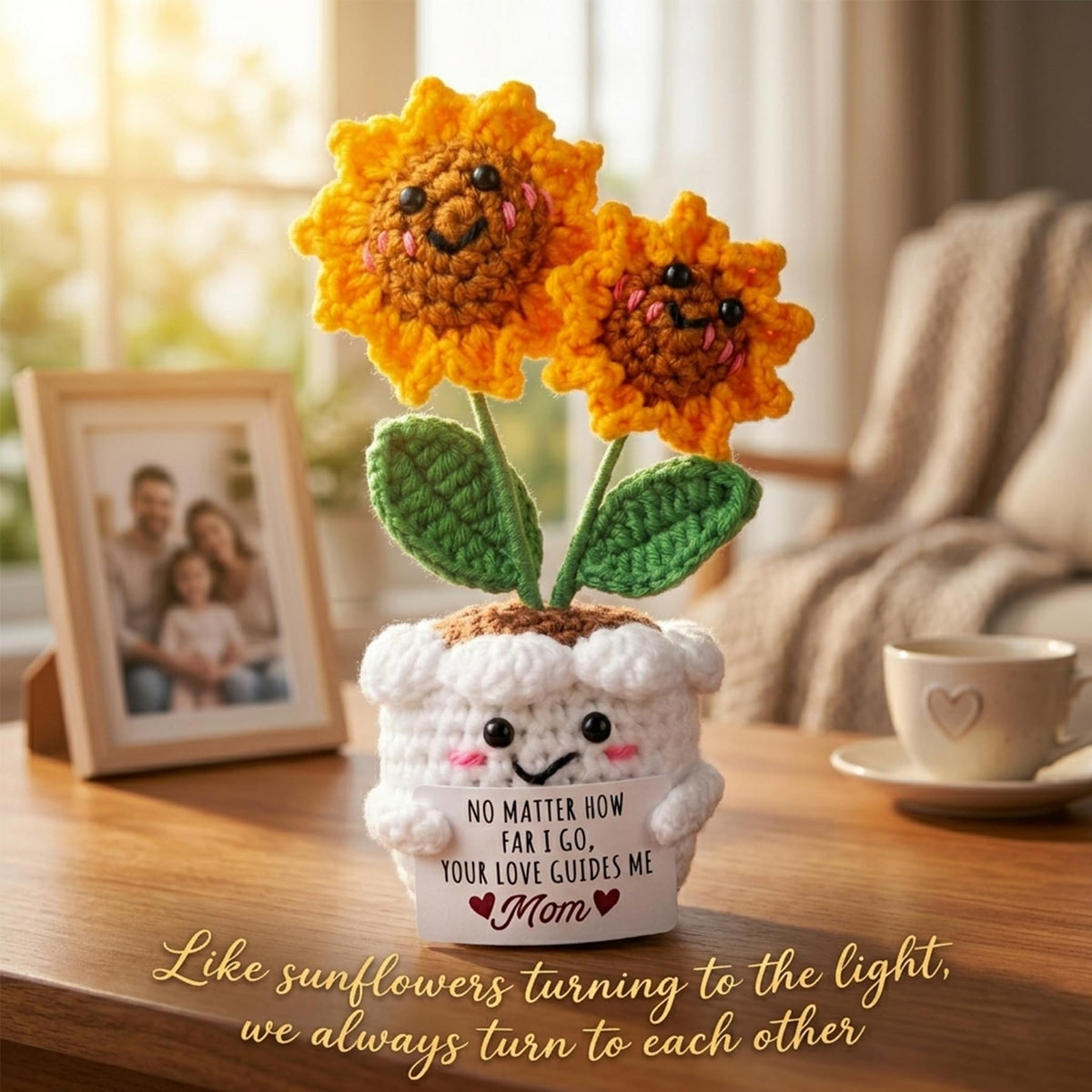 Seasons Stars SSDecor Gifts for Mom-Handmade Eternal Lovable Crochet Sunflower in Cute Pot with Emotional Message Card Ideas, Mom Birthday Gifts from Daughter, Ideas, Mama Gift