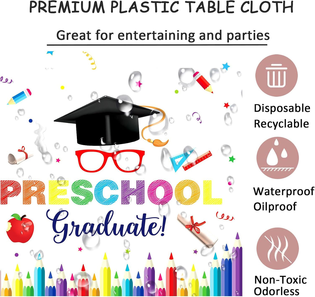 Seasons Stars SSDecor Pre-School Graduation Party Tablecloths 2 Pcs-Graduation Table Cover, Plastic Disposable Waterproof Tablecloth for Kids Graduation Parties 52 x 87