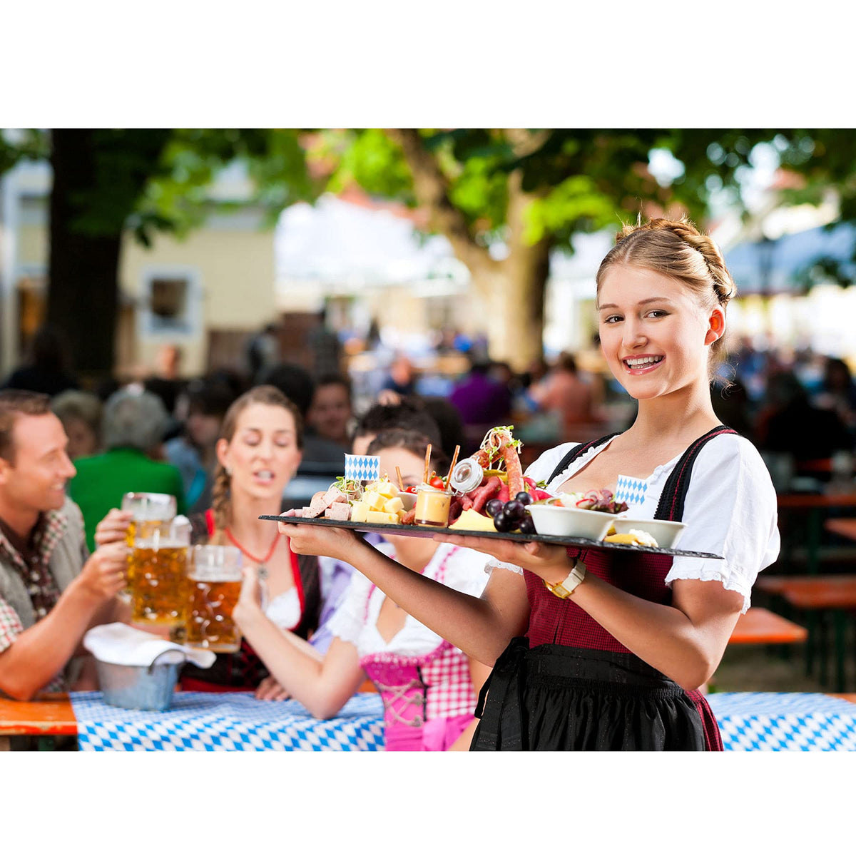Seasons Stars SSDecor Oktoberfest Tablecloth 3 Pieces, Blue White Check Oktoberfest Tablecloth, Plastic German Oktoberfest Bavarian Table Cover for Oktoberfest Party Decorations Supplies