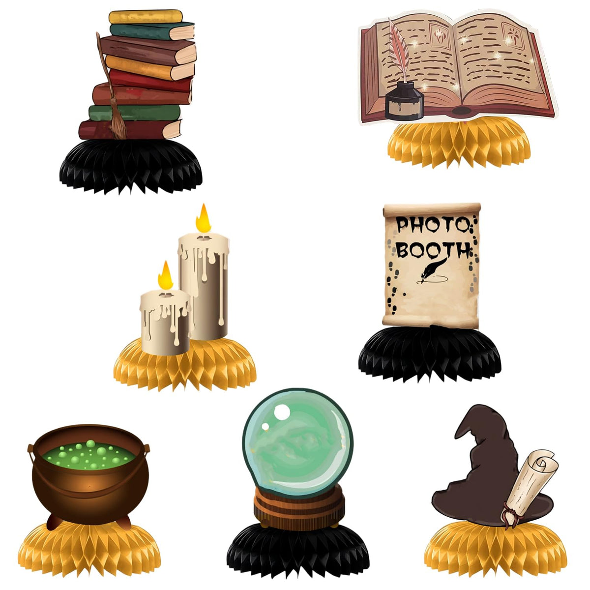 7 Pcs Wizard Party Centerpieces - Magical School Theme Honeycomb Table Decorations,Magical Table Toppers for Witchcraft Birthday Party Supplies Movie Night Room Decor