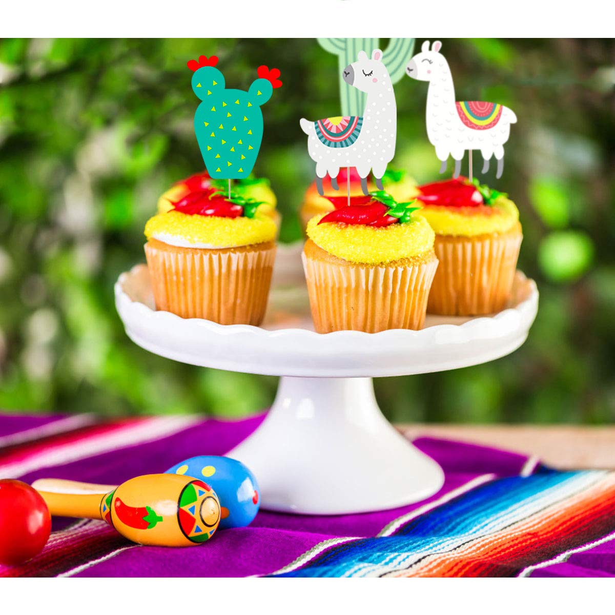 Llama Cactus Alpaca Cupcake Topper (48Pcs), Mexican Taco Llama Fiesta Cinco De Mayo Party Supplies Birthday Baby Shower Party Decorations