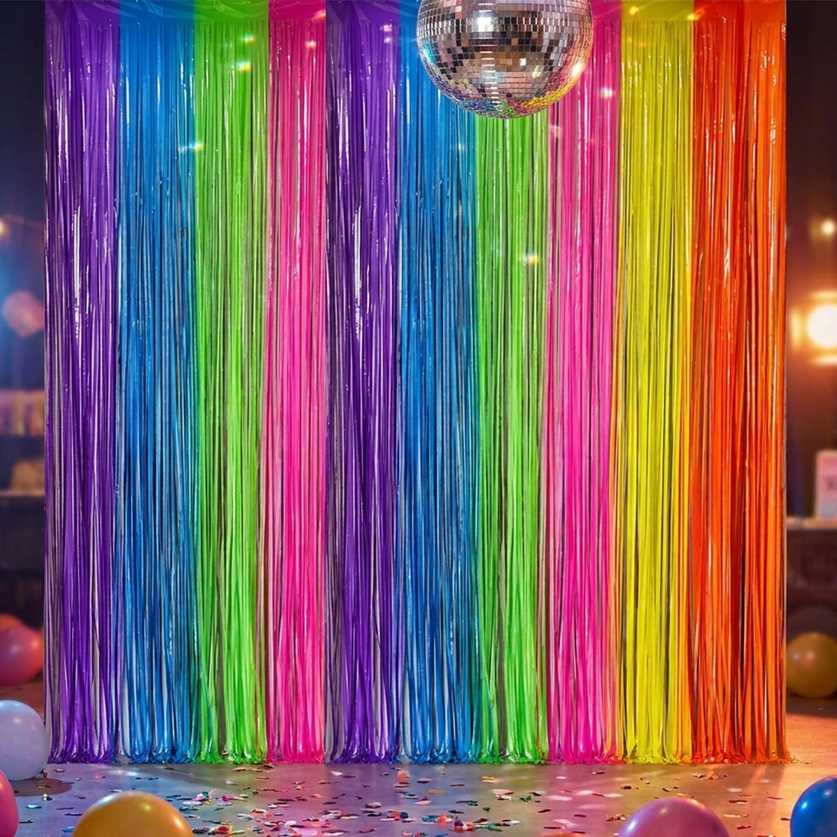 4 Pack Glow Party Decorations Neon Rainbow Foil Fringe Curtain Backdrop