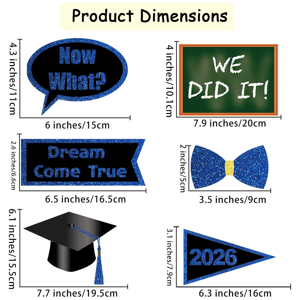 Class of 2026 Graduation Photo Booth Props Set - 35PCS Blue and Gold Graduation Party Decorations with Paper Sticks & Double-Sided Tape, Perfect for 2026 Congrat Grad Party Supplies