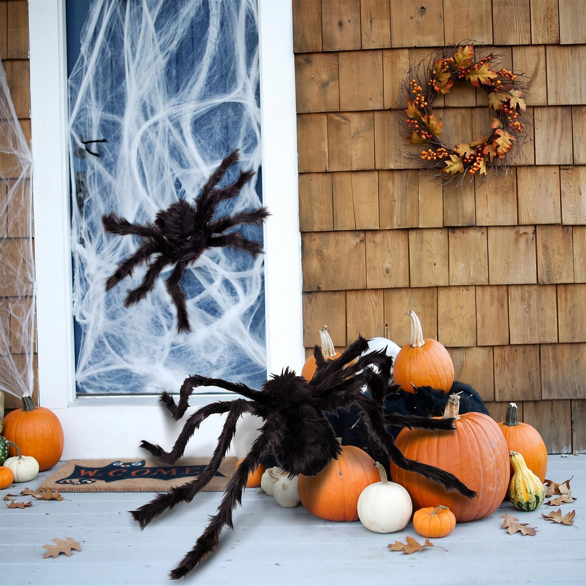 2 PCS 30 Inches Giant Halloween Spider with Red Eyes Posable Hairy Prop