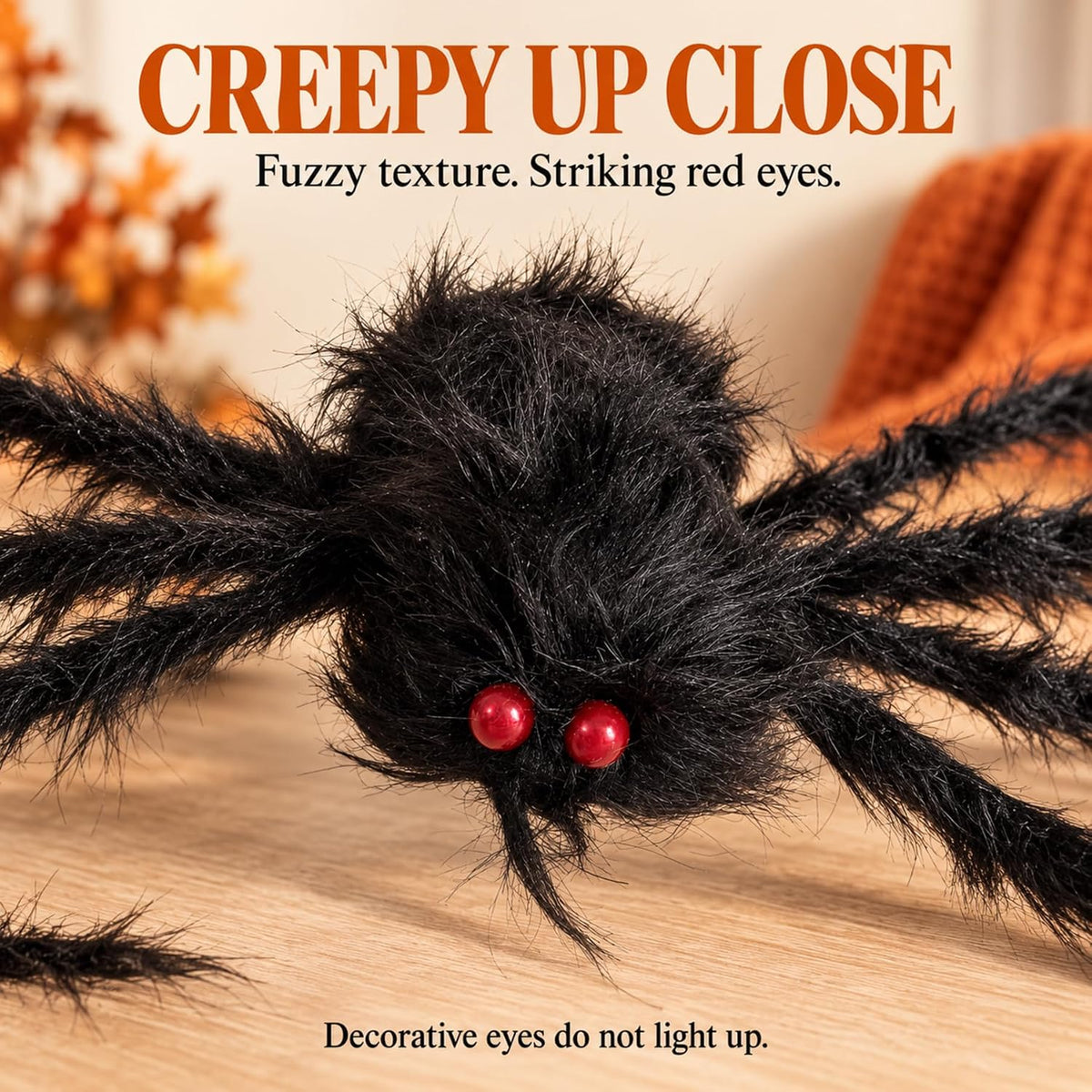 Giant Halloween Spider Black Fuzzy Red Eyes Decoration 59 Inch Posable Legs