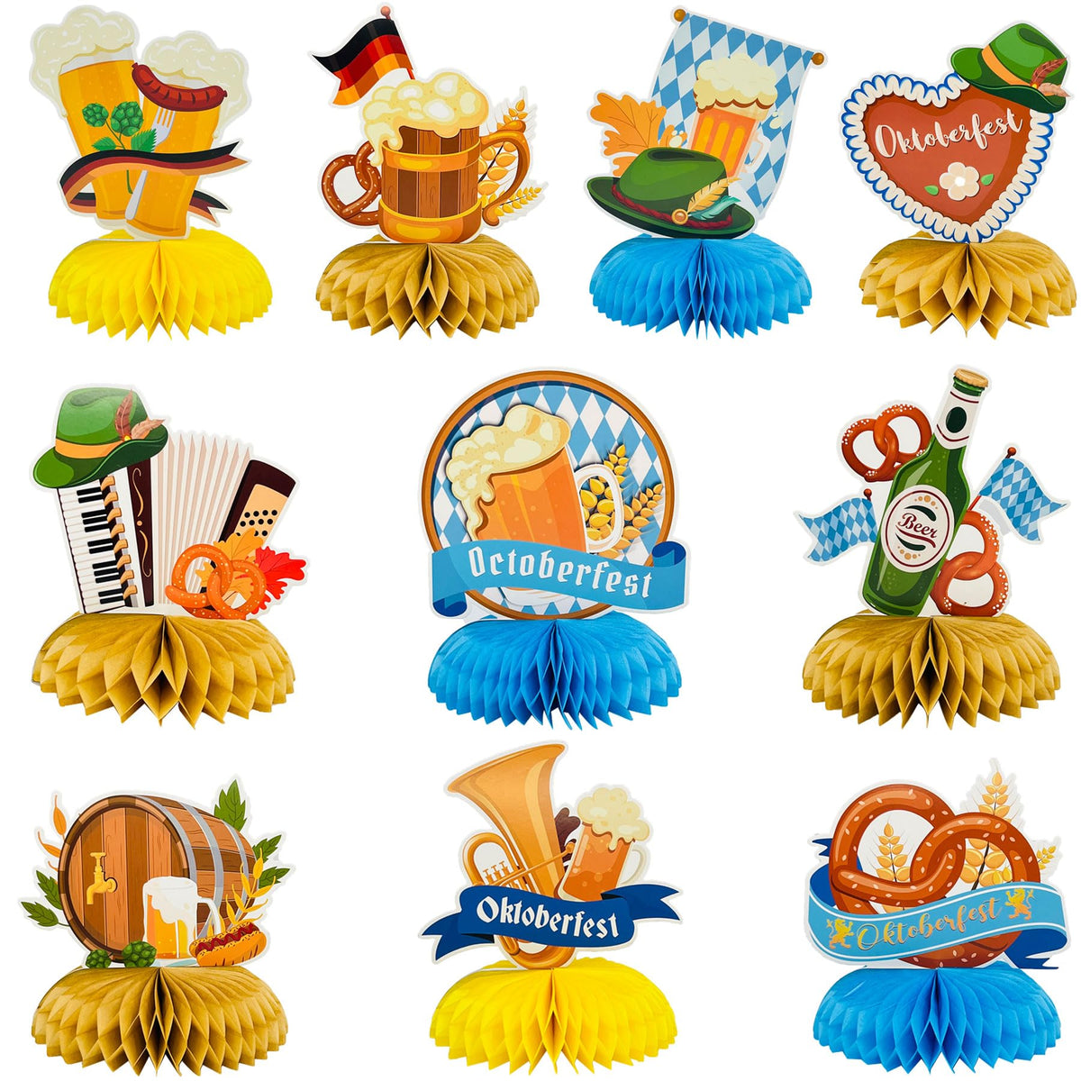 10 Pieces Oktoberfest Centerpieces with Honeycomb for Oktoberfest Party, Blue White Check Oktoberfest Table Decorations Ideal German Oktoberfest Bavarian Party Supplies