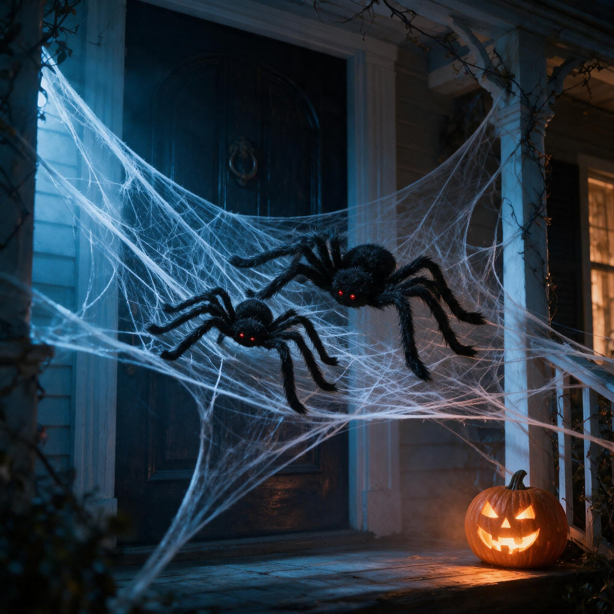 2 PCS 30 Inches Giant Halloween Spider with Red Eyes Posable Hairy Prop