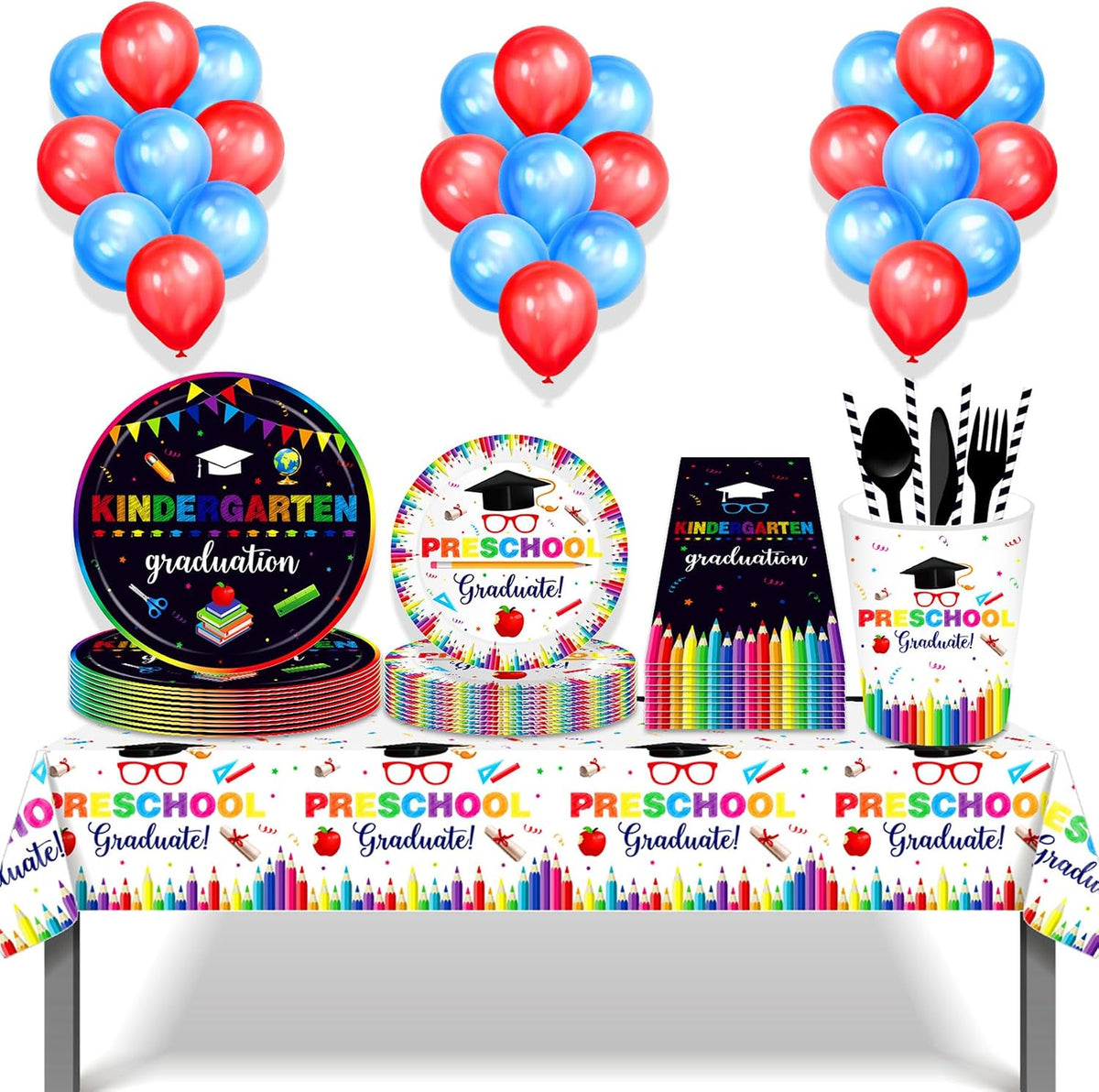 Seasons Stars SSDecor Pre-School Graduation Party Tablecloths 2 Pcs-Graduation Table Cover, Plastic Disposable Waterproof Tablecloth for Kids Graduation Parties 52 x 87