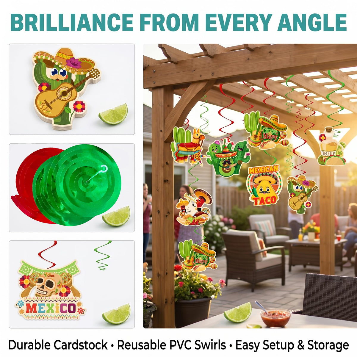 18 Pcs Cinco de Mayo Hanging Swirl Decorations, Mexican Fiesta Party Supplies - 9 Foil Swirls with Pendants, 9 Double Swirls for Cinco de Mayo, Taco Tuesday, Mexican Birthday & Fiesta Decor