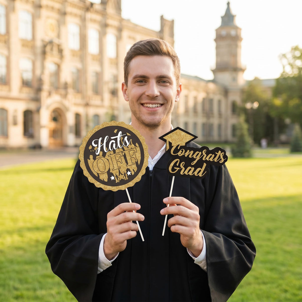 Graduation Photo Booth Props, Black and Gold Graduation Decorations for Graduate Party Supplies, Class of 2026 Large Grad Party Pose Sign-35Pcs