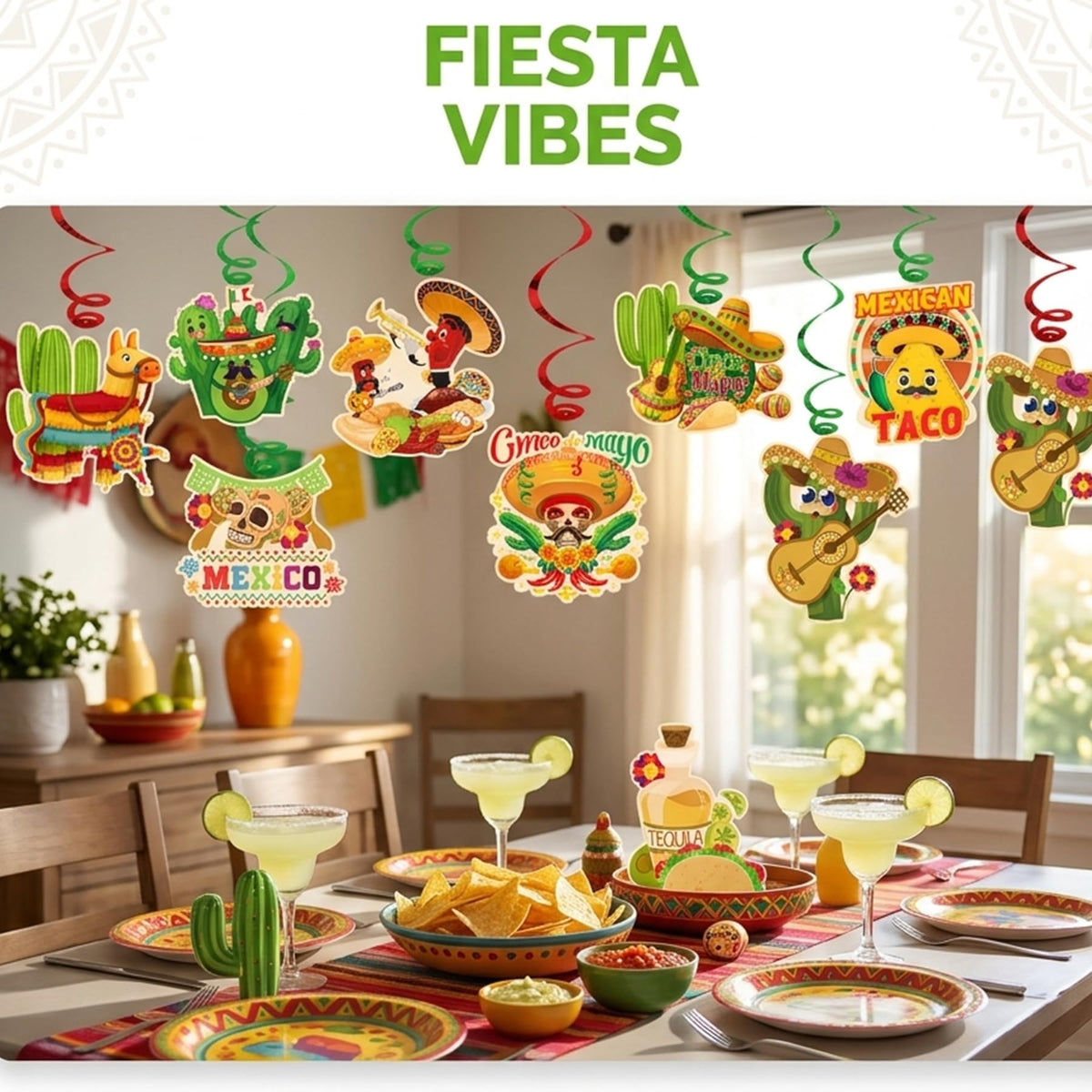 18 Pcs Cinco de Mayo Hanging Swirl Decorations, Mexican Fiesta Party Supplies - 9 Foil Swirls with Pendants, 9 Double Swirls for Cinco de Mayo, Taco Tuesday, Mexican Birthday & Fiesta Decor