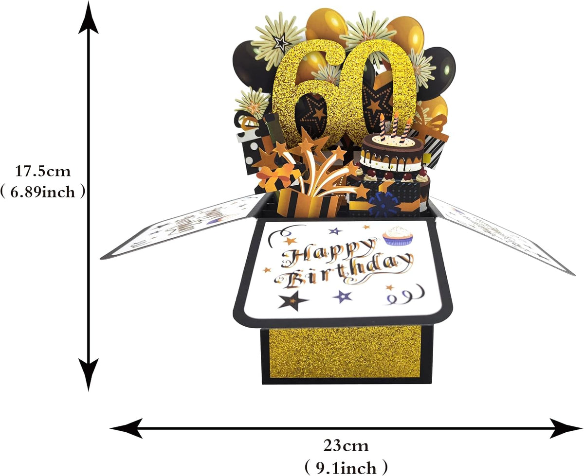 Glittery Gold 3D 40th Birthday Pop Up Card with Envelope - Gold and Black Happy 40th Birthday Greeting Card, Perfect Congratulation Card and Personalized Gift for 40 Birthday Party