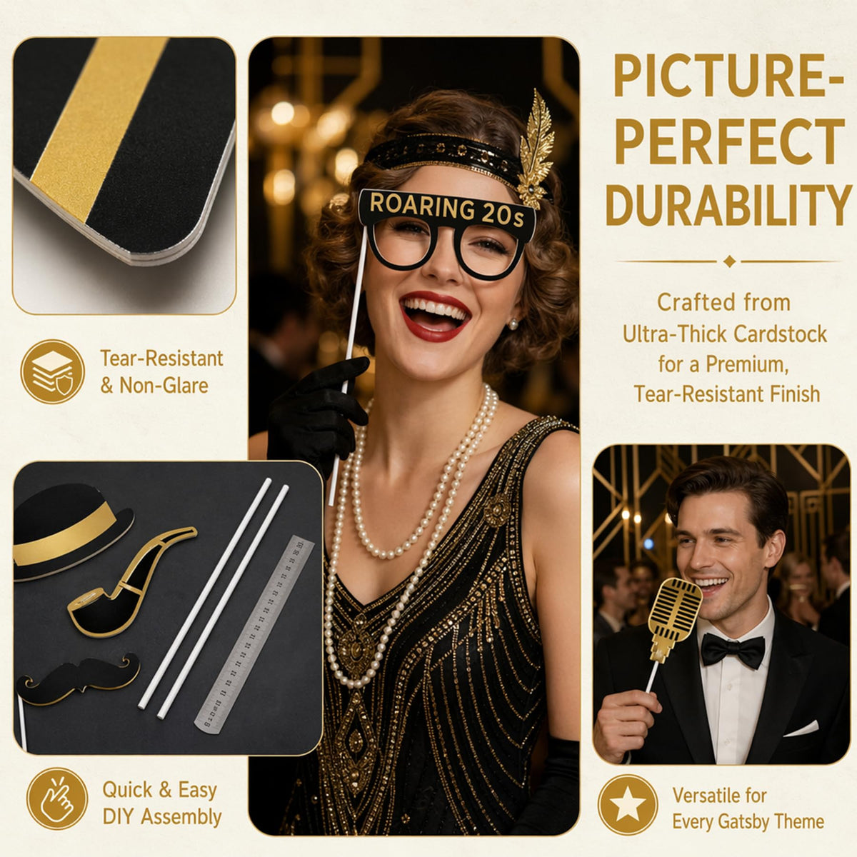 Roaring 1920's Party Photo Booth Props Kit 42pcs, 20s Party Decorations