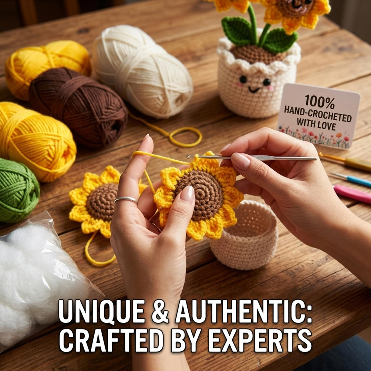 Seasons Stars SSDecor Handmade Emotional Support Crochet Sunflower Gift for Grandma - Positive Crochet Gifts, Sentimental Birthday for Grandmother, Unique Hand-Knitted Forever Bouquet