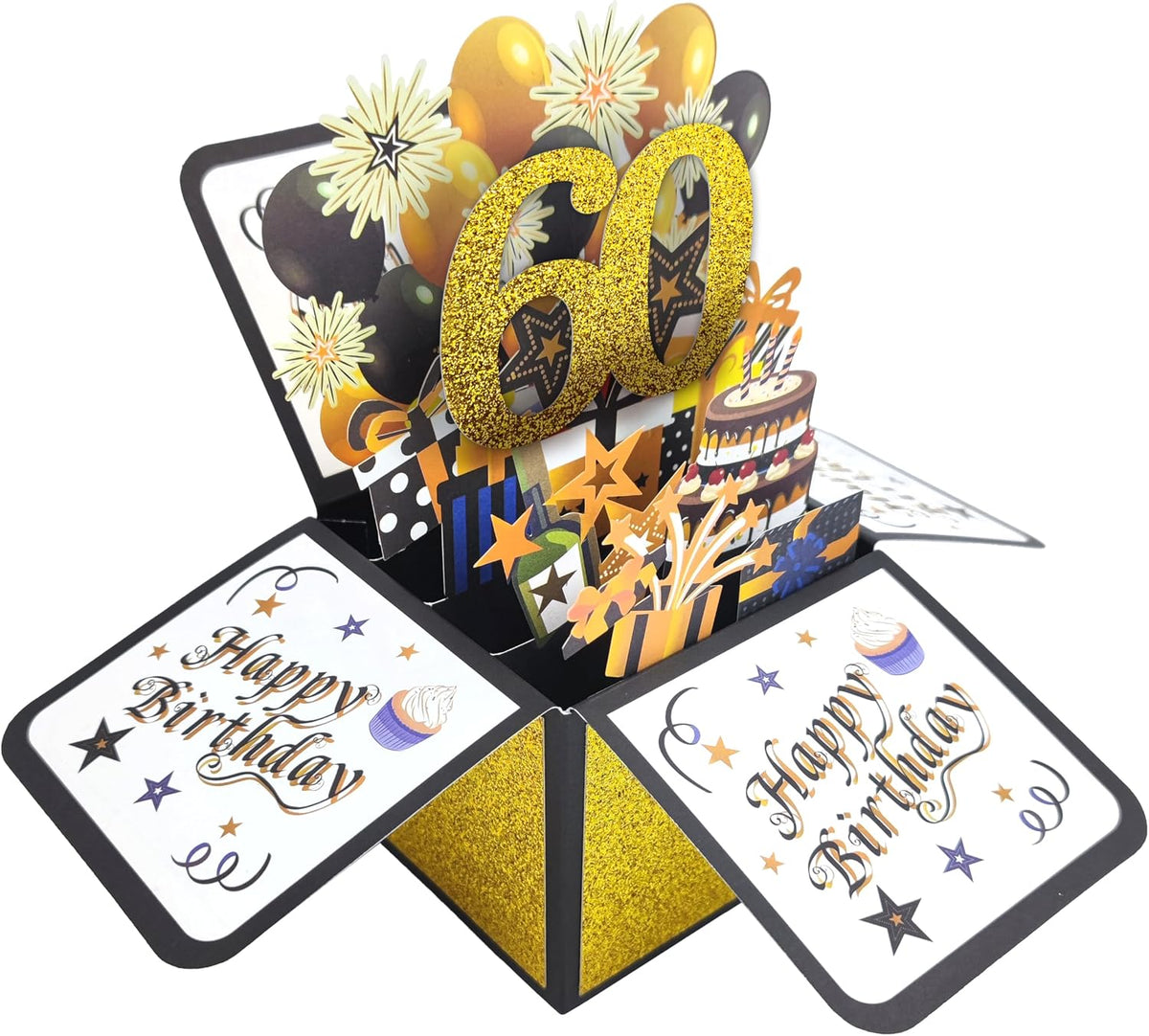 Seasons Stars SSDecor Glittery Gold 3D 50th Birthday Pop Up Card with Envelope - Gold and Black Happy 50th Birthday Greeting Card, Perfect Congratulation Card for 50th Birthday Party