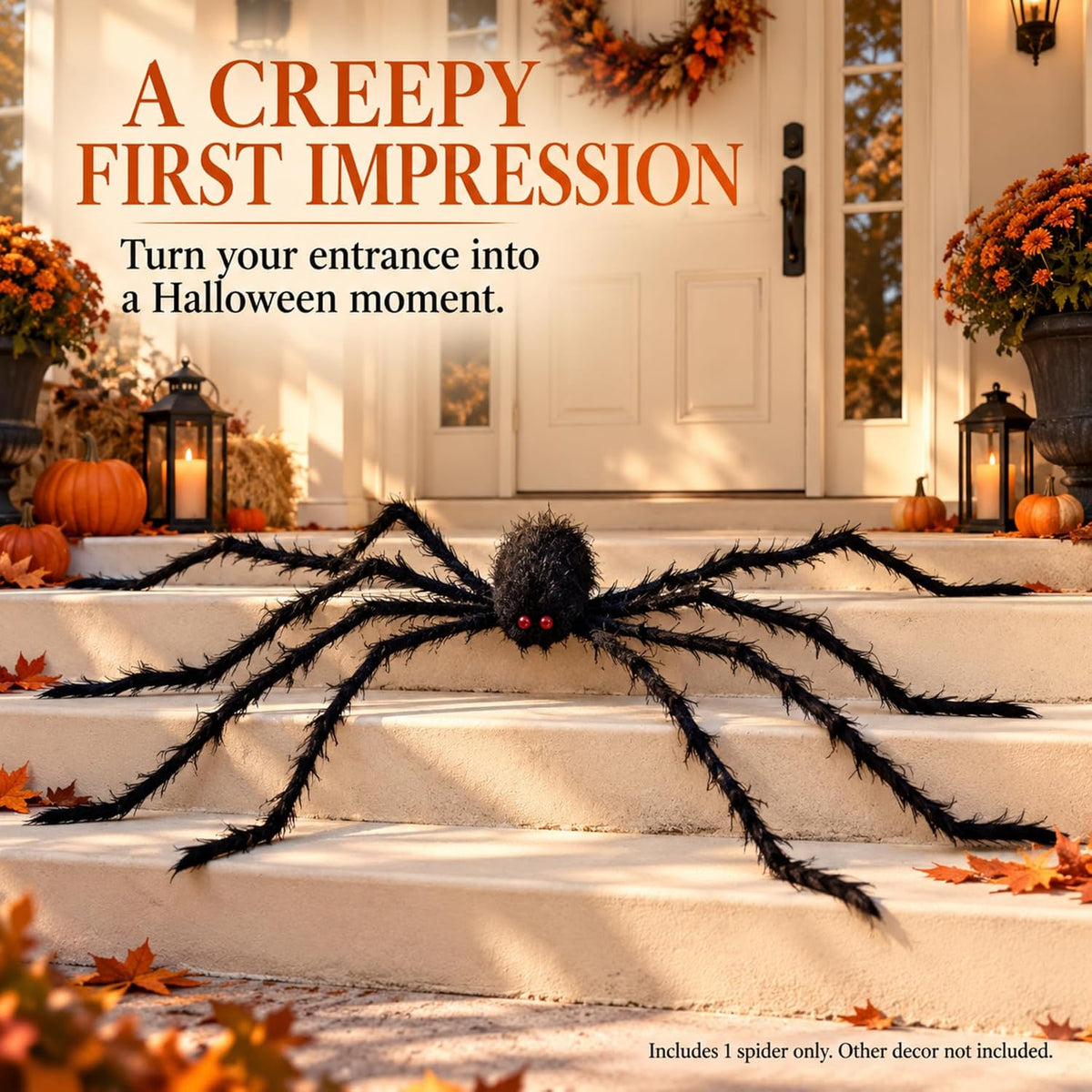 Giant Halloween Spider Black Fuzzy Red Eyes Decoration 59 Inch Posable Legs