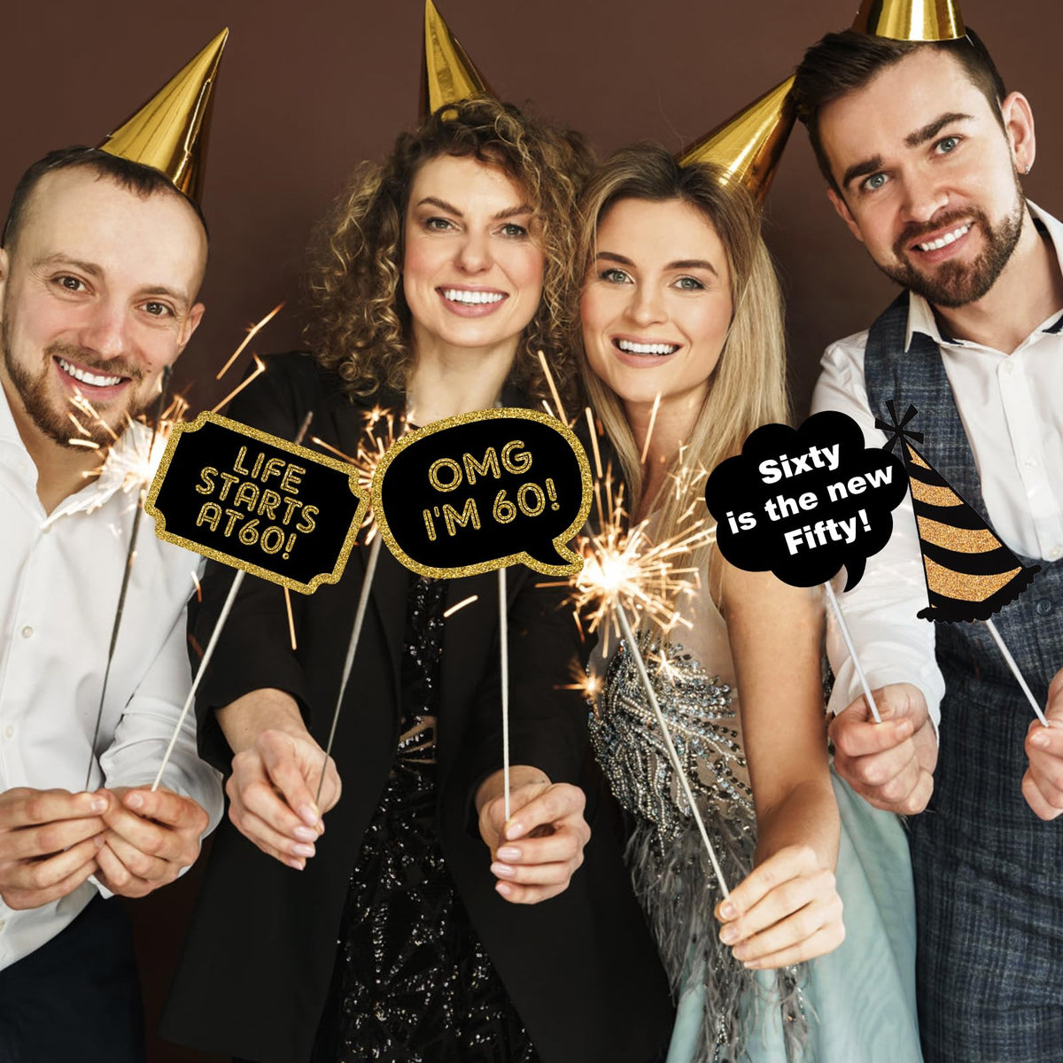 60th Birthday Photo Booth Props - 41 Pcs Black and Gold 60 Birthday Party Decorations for Men Women, Funny Birthday Photo Props with Sticks, Milestone Birthday Party Supplies, Cheers to 60 Years
