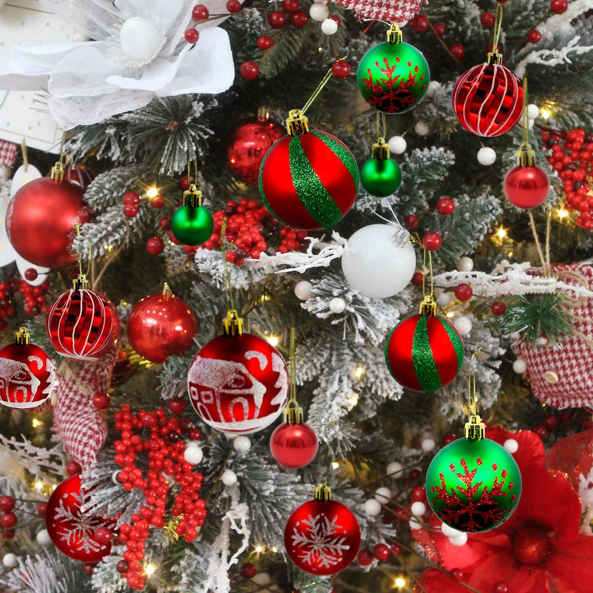 44Ct Red Gold Christmas Tree Ball Assorted Ornaments Pendants, 2.4" Christmas Shatterproof Shine Ball Decoration for Christmas Tree Boxes Ideal