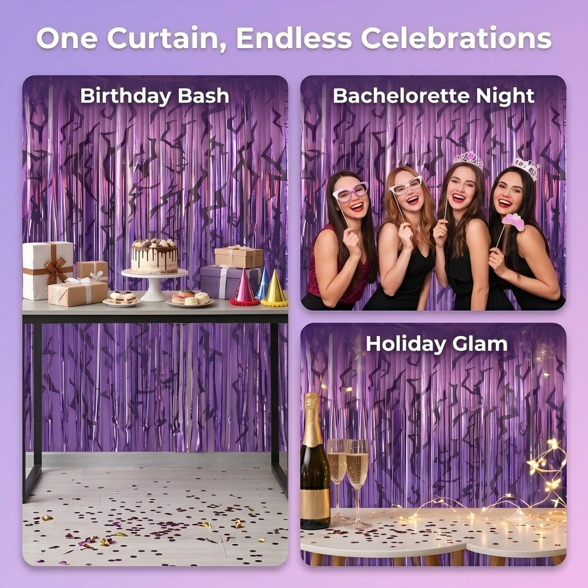 4 Pack Metallic Purple Party Backdrop Foil Fringe Curtain (39" x 79")