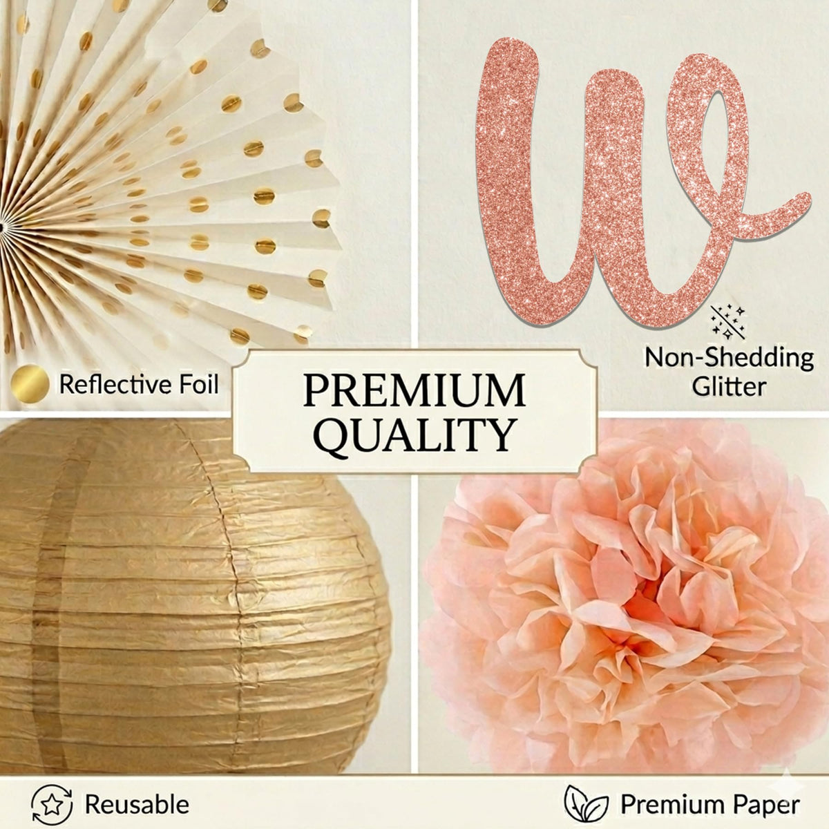 Champagne-Gold Welcome Baby Girl Party Decorations Kit-26 Piece- Glittery Banner,Peach and Cream Yellow Color Scheme Paper Decorations, Girl Baby Shower 1st Birthday Party Supplies