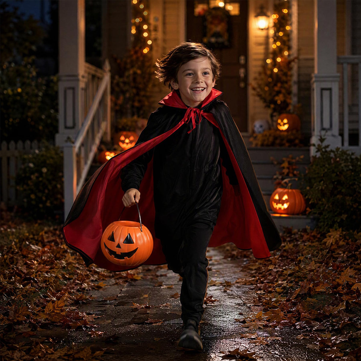 Kids Reversible Vampire Cape Halloween Cloak Red & Black Thickened Collar