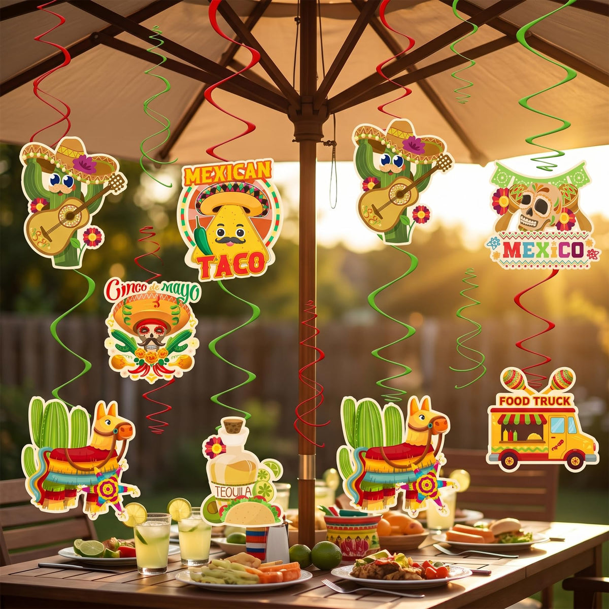 18 Pcs Cinco de Mayo Hanging Swirl Decorations, Mexican Fiesta Party Supplies - 9 Foil Swirls with Pendants, 9 Double Swirls for Cinco de Mayo, Taco Tuesday, Mexican Birthday & Fiesta Decor