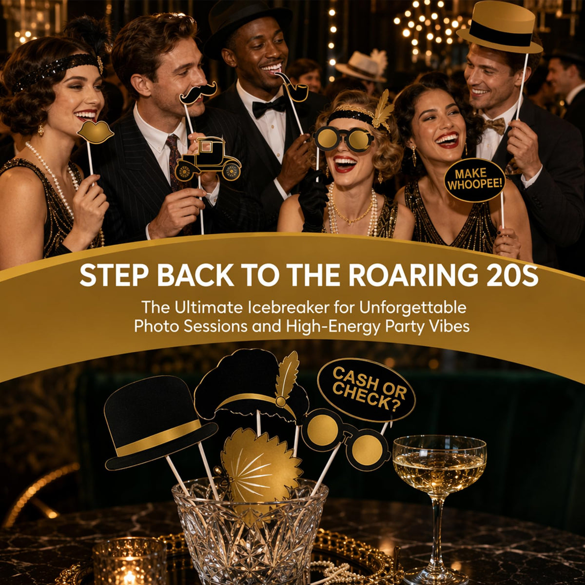 Roaring 1920's Party Photo Booth Props Kit 42pcs, 20s Party Decorations