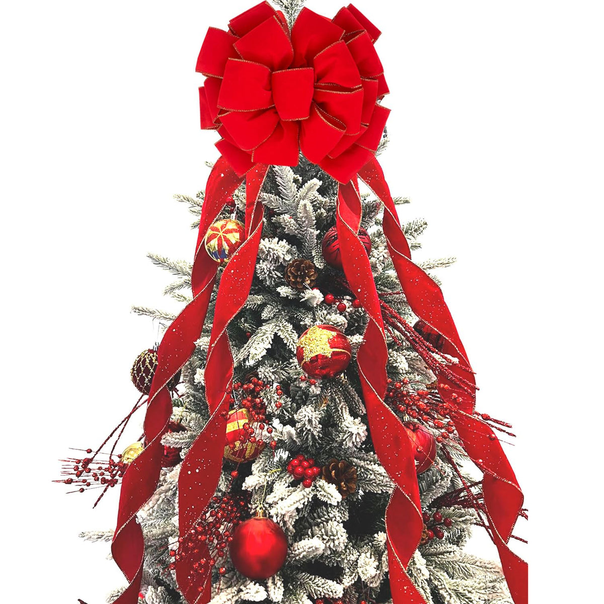 Christmas Large Bows Gift Boxed, 45x12 Inches Gold Wired Red Velvet Bows with Long Tails for Wreath Floral, Christmas Tree Topper, Outside Red Bowknot for Wedding Car Garden Yard Front Door