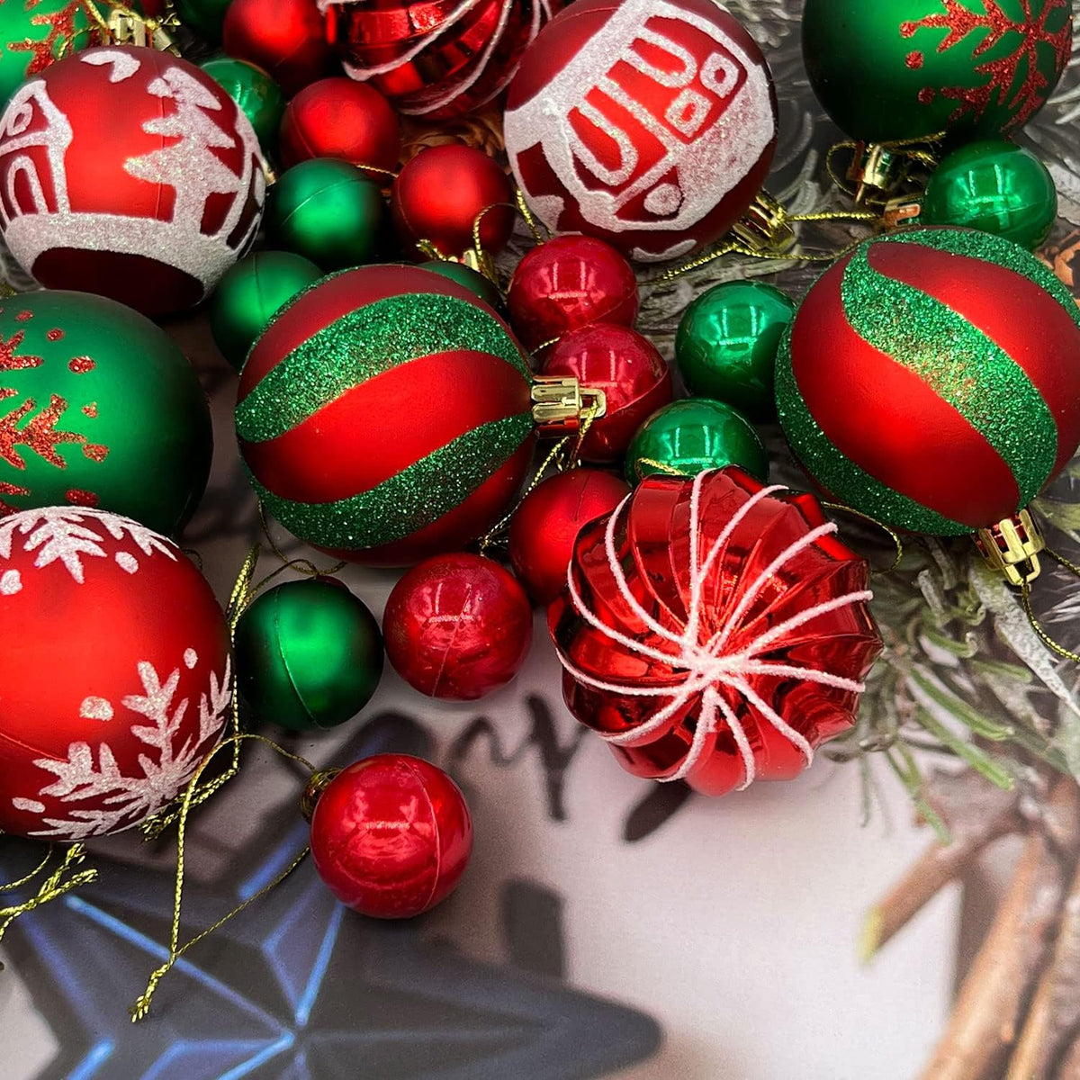 44Ct Red Gold Christmas Tree Ball Assorted Ornaments Pendants, 2.4" Christmas Shatterproof Shine Ball Decoration for Christmas Tree Boxes Ideal