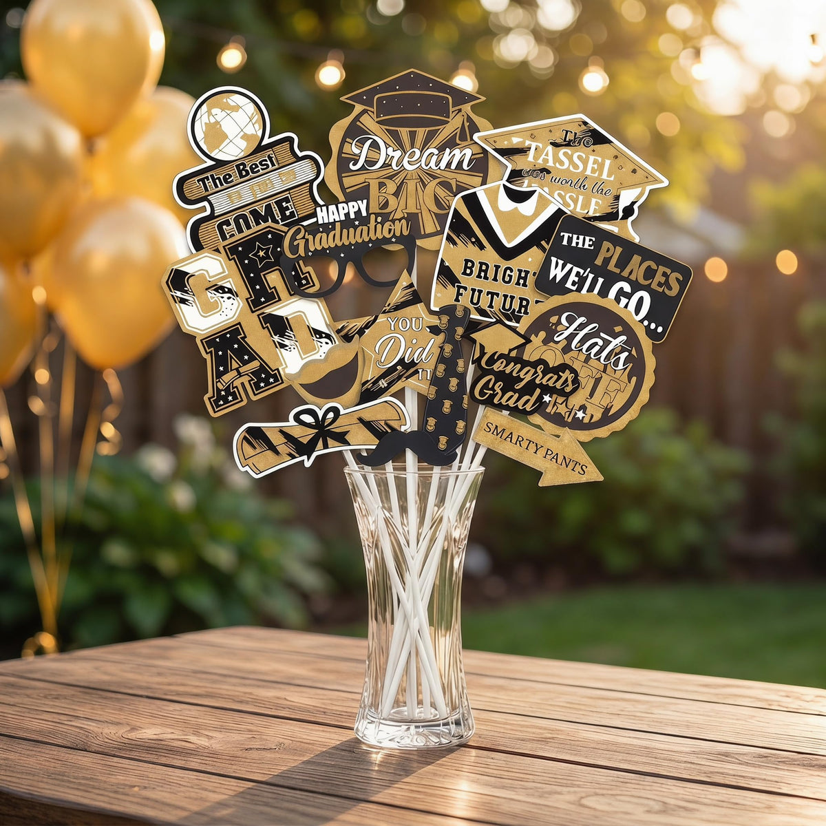 Graduation Photo Booth Props, Black and Gold Graduation Decorations for Graduate Party Supplies, Class of 2026 Large Grad Party Pose Sign-35Pcs