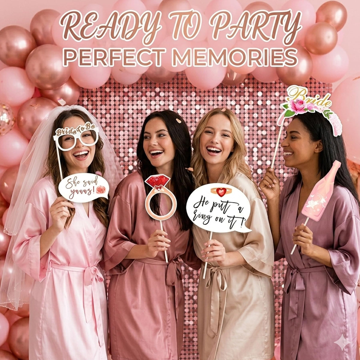 Bachelorette Party Photo Booth Props-23 Pcs, Water-Resistant Rose Gold Bridal Shower Decorations Wedding Photo Booth Props, Funny Team Bride Selfie Signs Glasses for Engagement Hen Do Wedding