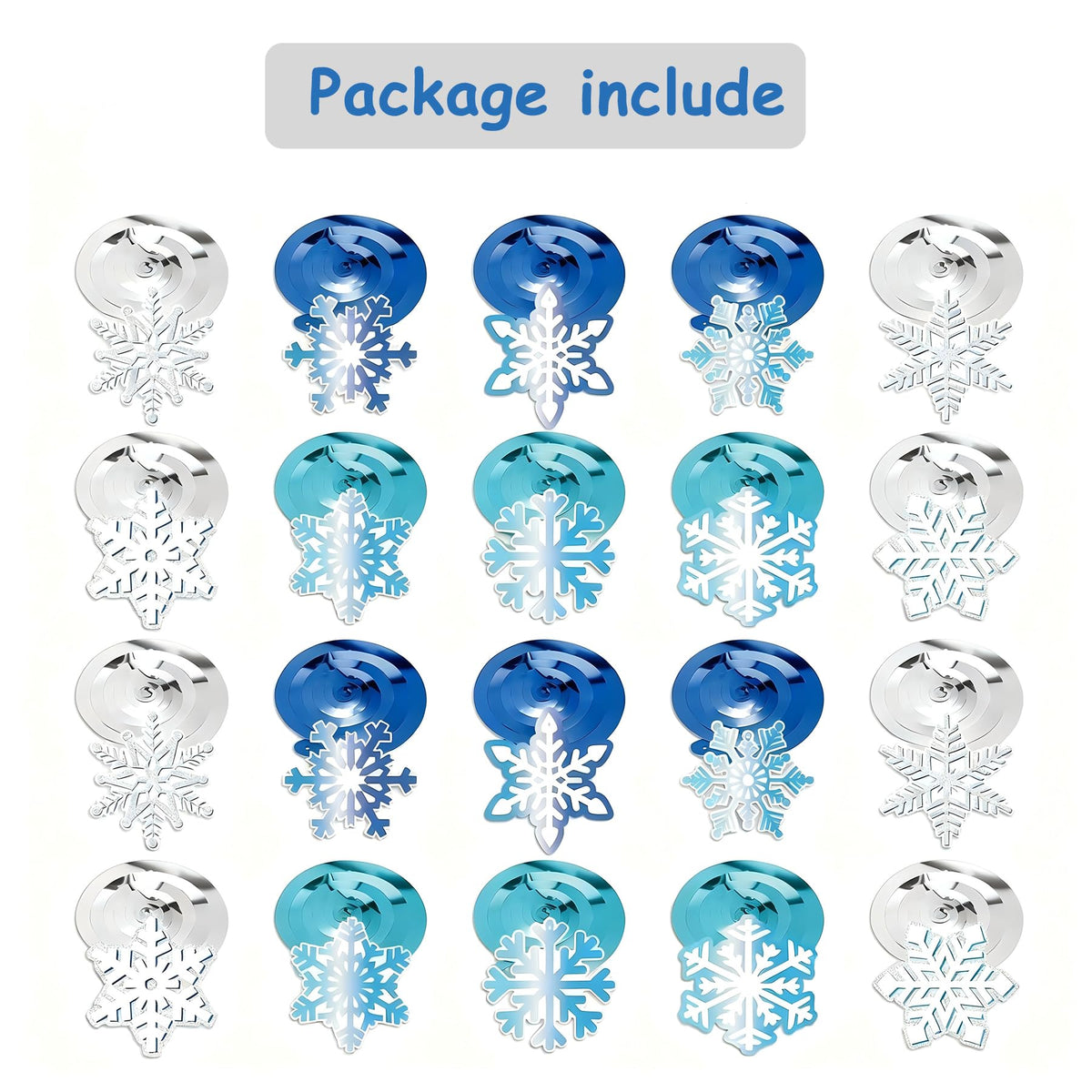 Christmas Snowflake Decorations Hanging Ceiling Swirls (30Pcs Fully-Assembled) Blue Frozen Hanging Snowflakes Winter Wonderland Decorations