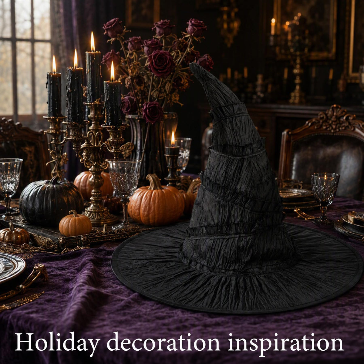 15.8" Halloween Black Ruched Witch Hat for Women Girls Costume