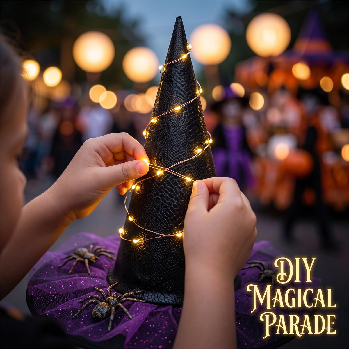 Kids Witch Hat with Glitter Tulle for Halloween Costume-Black and Purple