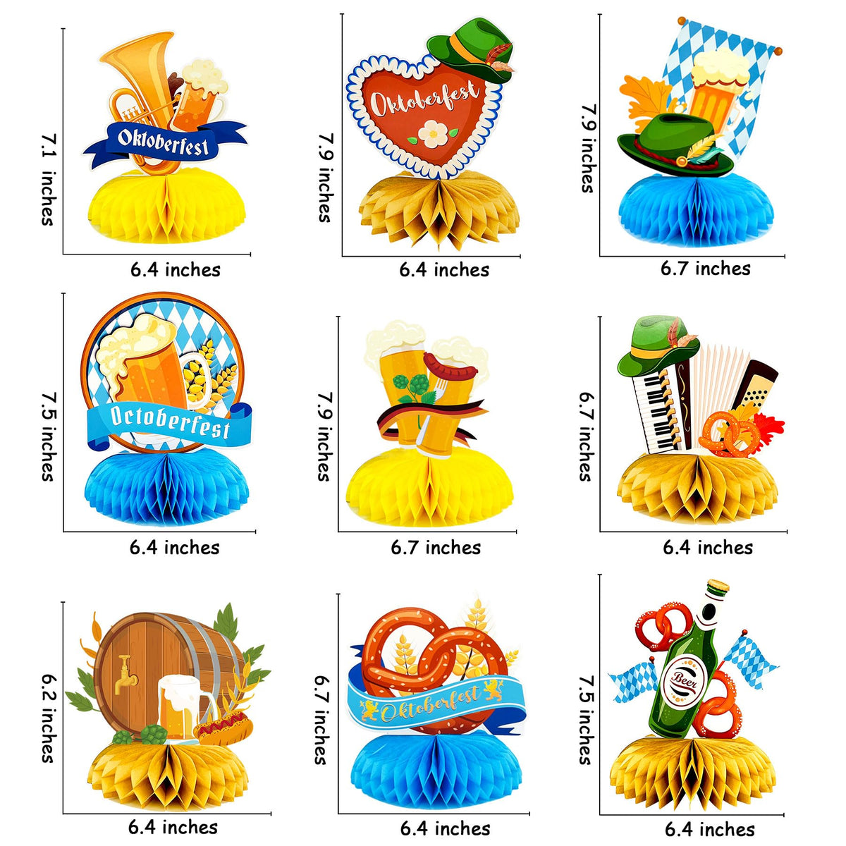 10 Pieces Oktoberfest Centerpieces with Honeycomb for Oktoberfest Party, Blue White Check Oktoberfest Table Decorations Ideal German Oktoberfest Bavarian Party Supplies