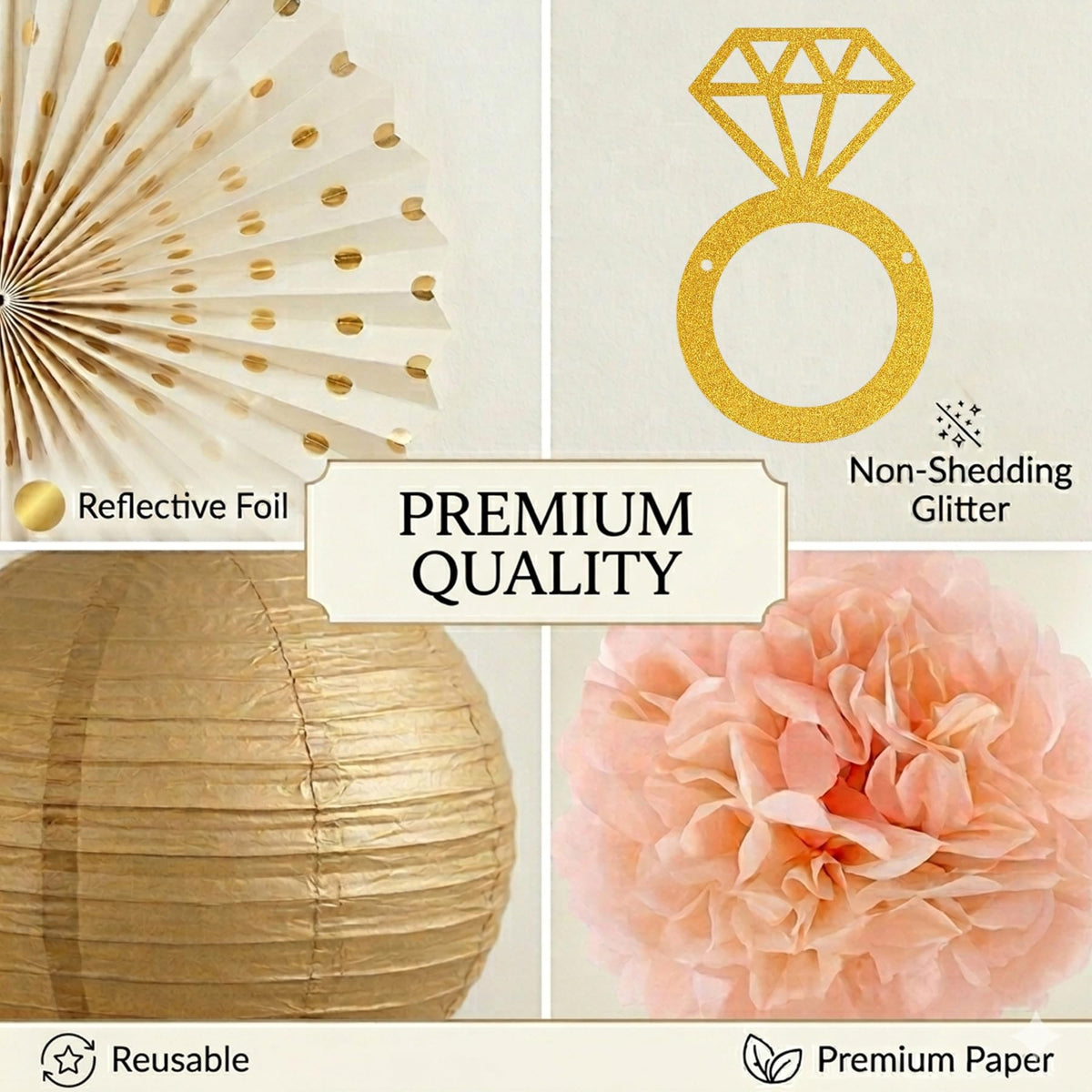 Champagne-Gold Bride to Be Decorations Kit - 26Pcs Elegant Dusty Pink Gold and Khaki Party Supplies with Pre-Strung Glittery Banner for Boho Bridal Shower, Engagement & Bachelorette Party