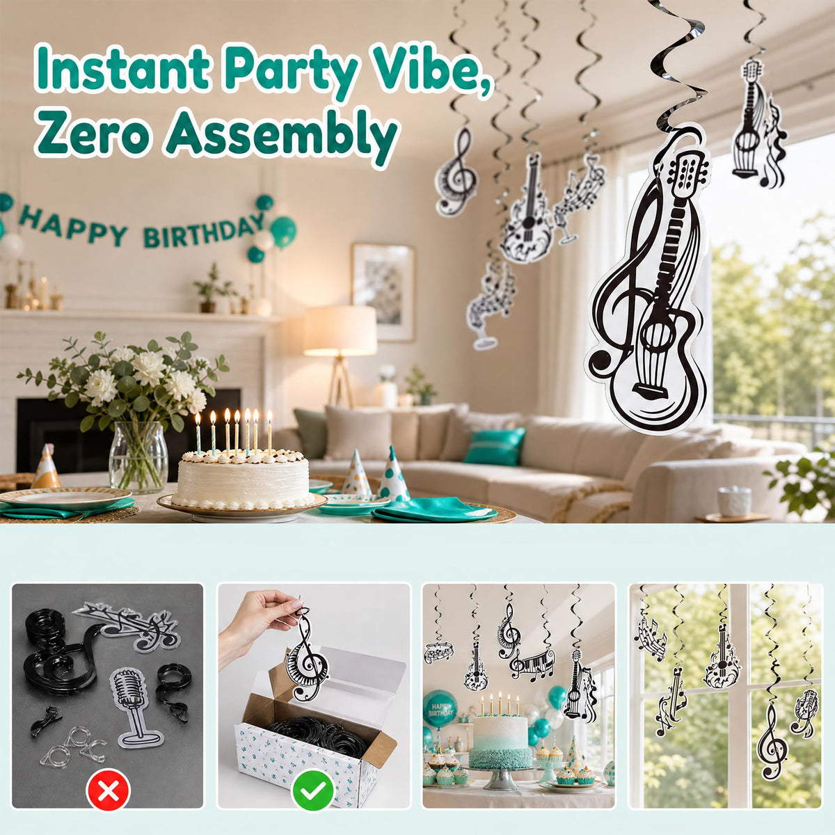Music Party Decorations Hanging Swirls 18Pcs, Musical Note and Instrument Ceiling Streamers for Music Birthday Party, Piano Recital, Classroom Decor, 18-Pack Reusable Music Themed Hanging Ornaments