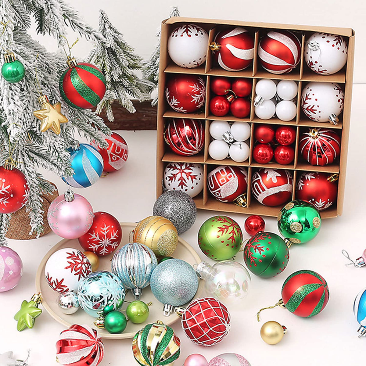 46Ct Red White Christmas Tree Ball Assorted Ornaments Pendants, 2.4" Christmas Shatterproof Shine Ball Decoration for Christmas Tree Holiday
