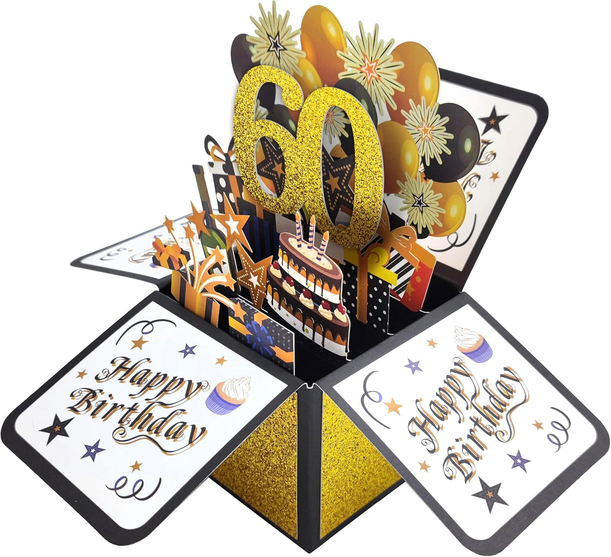 Seasons Stars SSDecor Glittery Gold 3D 50th Birthday Pop Up Card with Envelope - Gold and Black Happy 50th Birthday Greeting Card, Perfect Congratulation Card for 50th Birthday Party
