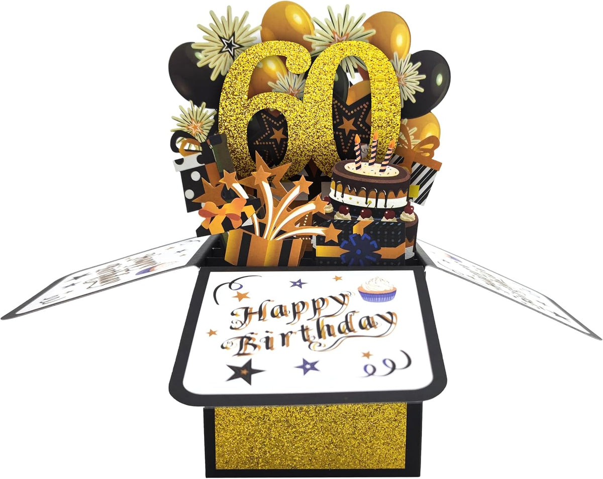 Glittery Gold 3D 40th Birthday Pop Up Card with Envelope - Gold and Black Happy 40th Birthday Greeting Card, Perfect Congratulation Card and Personalized Gift for 40 Birthday Party