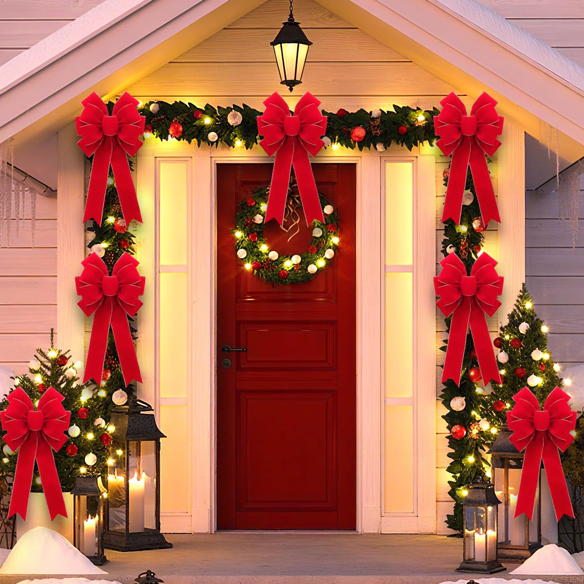 2pcs 20-Inch Velvet Red Bows for Christmas Tree, Handmade Christmas Bow Tree Topper-Gold Wire-Fluffy Sturdy Shape-Retaining, Gift Boxed & Ready-to-Use for Wreath Floral Fireplace Outdoor Car Garden